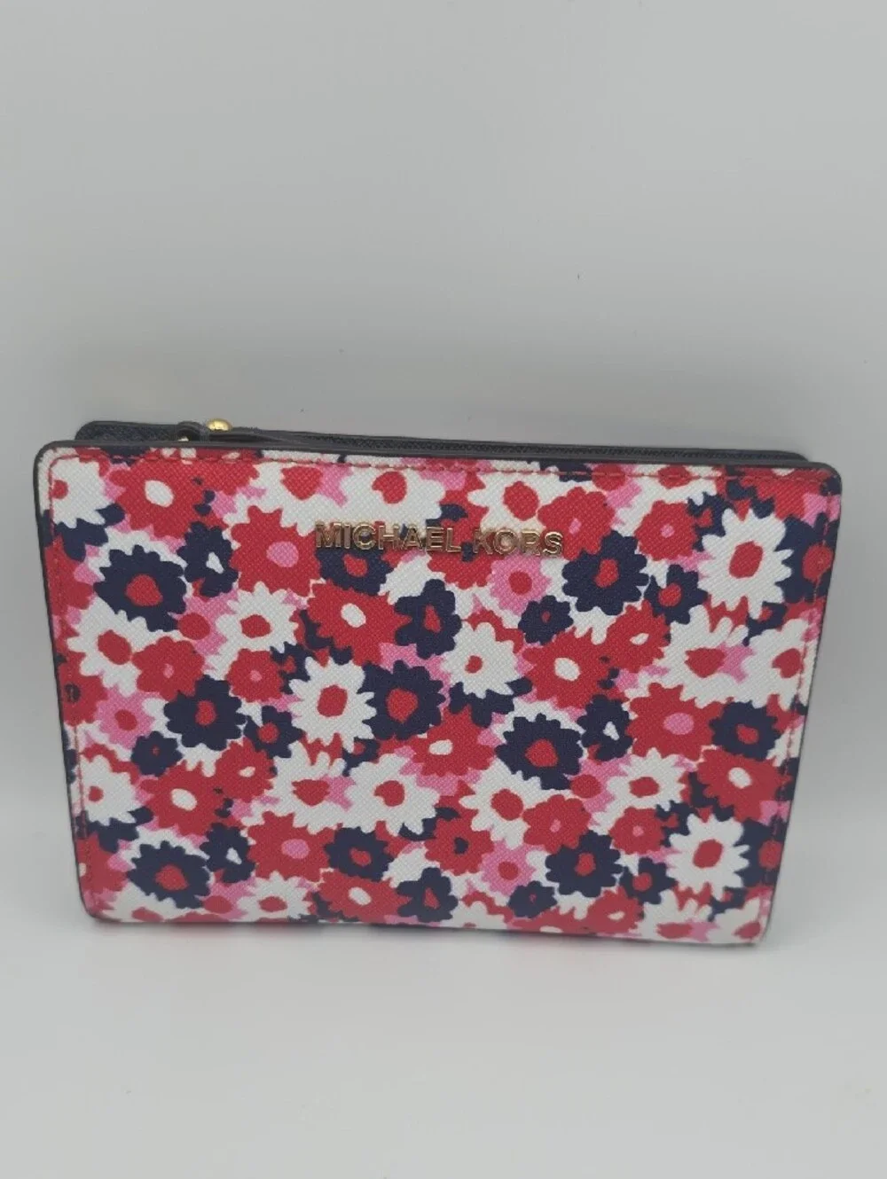Michael Kors Floral Zip Wallet in Red, Pink, Navy & White